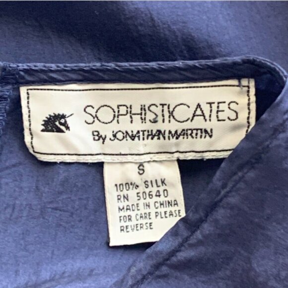 Jonathan Martin Silk Short Sleeve Crew Neck Tee Top Blouse Sz S Navy Blue 3A - Picture 6 of 7